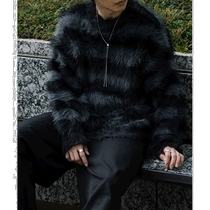 Japanese direct mail epnok mens plush striped loose sweater comfortable and durable high elasticity and soft touch