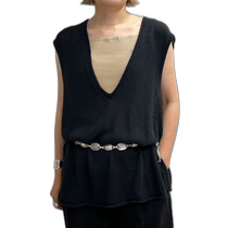 Japan direct mail SHENERY womens V-neck linen blended knitted vest SNZ1041405A0004