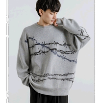 Japanese direct mail Rocky Monroe Unisex large size cotton touch double-sided jacquard round neck knitted wool