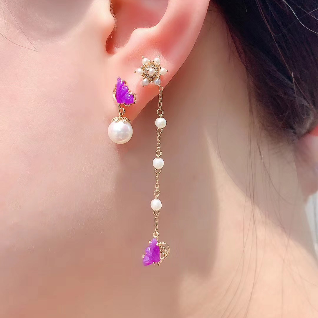 (Xiaoya Jewelry) (Shu Gai Butterfly Earrings) 18K gold inlaid AB earrings Pearl earrings