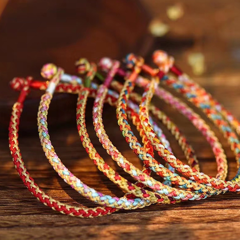 Imported hand-woven koi color rope Lucky turn good luck colorful rope Hand chain anklet necklace rope string Old gold bead rope