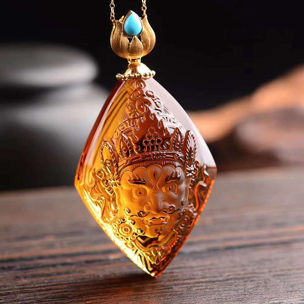 Yellow jewelry natural yellow crystal pendant K gold inlaid naked stone custom for men and women's pendant crystal jewelry gift
