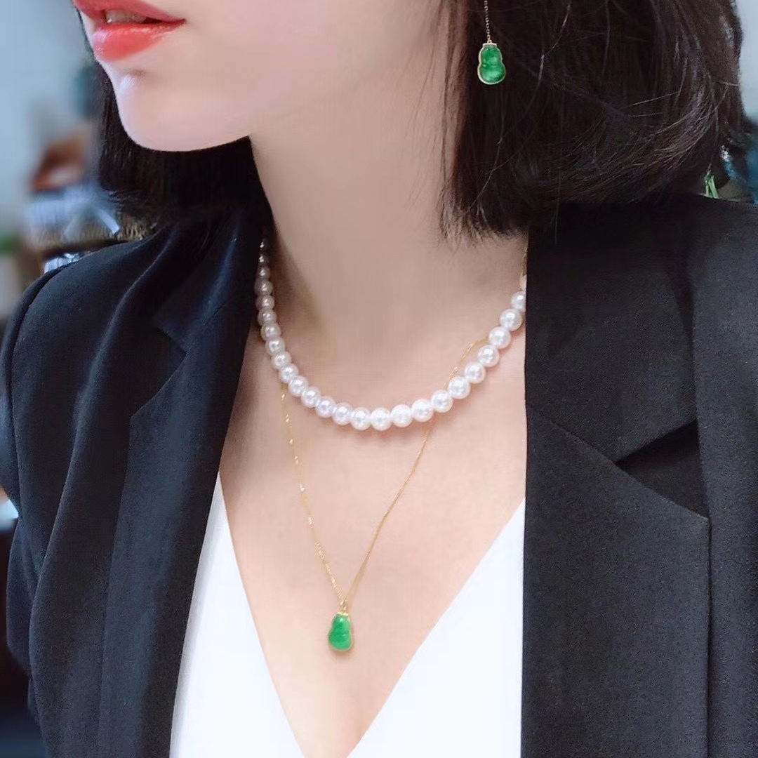 18K gold 24K gold inlaid jade gourd can be used as eardrop pendant 18K gold hand valentine day goddess gift