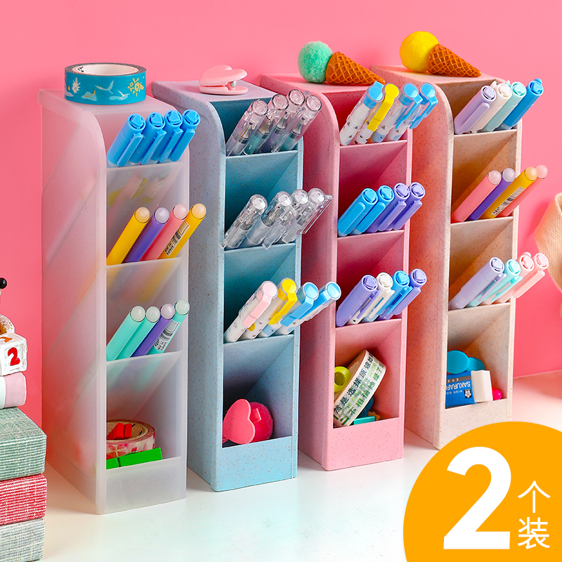 Inclined plug-in pen holder ins storage box female creative fashion cute Nordic transparent multi-functional desktop girl heart elementary school students European-style net red children's decoration large capacity makeup brush pen barrel large