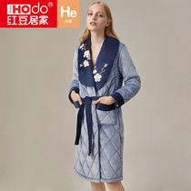 Red Bean Coral Suede Nip Cotton Sleeping Gown Lady Winter Long Sleeve Pyjamas Thickening Garnter Bathrobe Longs for a new product