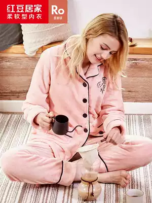 Coral velvet pajamas women winter plus velvet padded set red beans large size loose casual flannel home wear autumn and winter