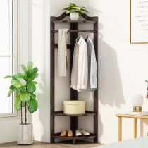  Corner solid wood hanger Coat rack Floor hanger Bedroom space-saving corner shelf Light luxury clothes rack