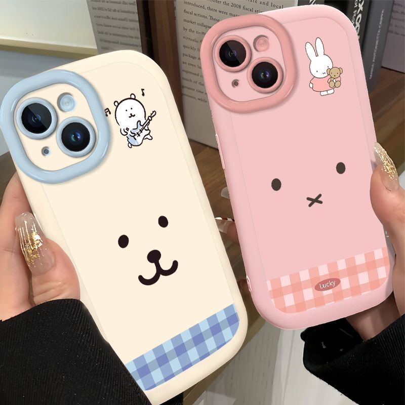 Big-Faced Miffy Rabbit Self-Deprecating Bear Phone Case Suitable for Apple 16Pro, New Model for iPhone 15 /14Plus, Cartoon for Honor 400, Cute for Nova14/13, Shockproof for Pura80/70, Reno14Ins