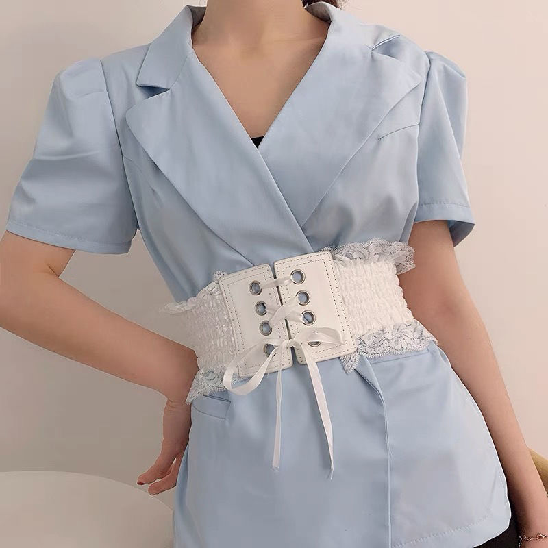 Belt women's wide decorative dress shirt Korean version simple all-match elastic elastic outside with straps waist girdle