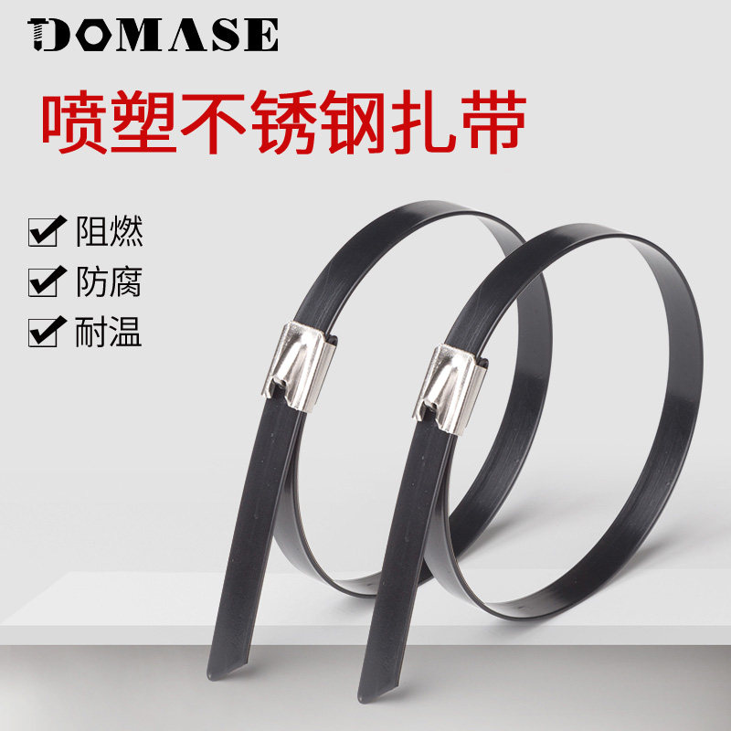 304 spray plastic stainless steel ties Black 8MM* 150MM metal ties Ribbon Outdoor cable ties