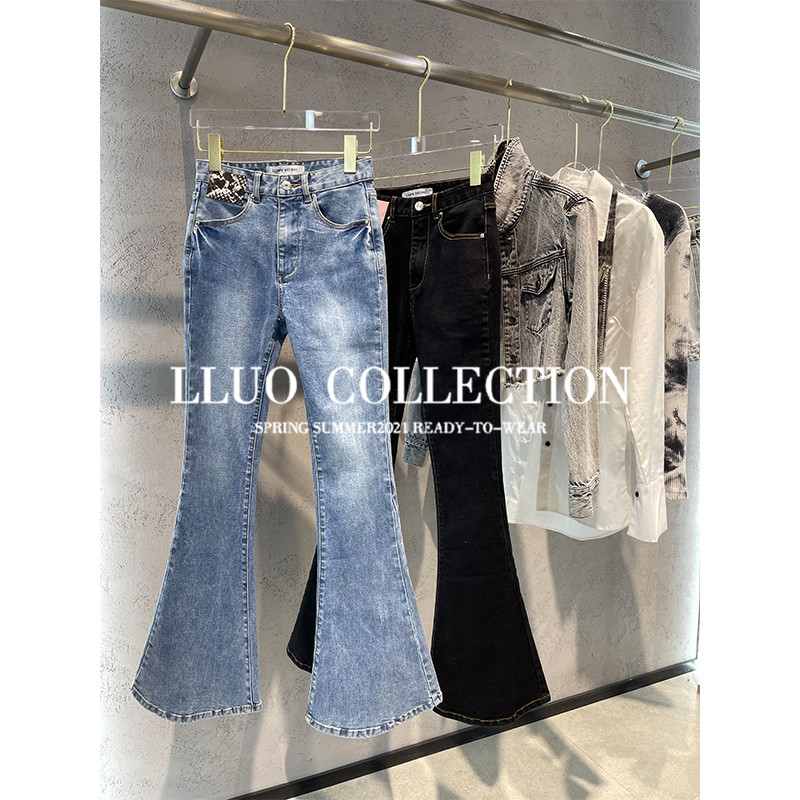 Clearance pick-up and cool fashion wear~Washed white flared round mouth jeans women's 2021 new high-waisted trousers