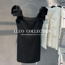 Clearance pick up leaks High-end trendy spring and summer mid-length black slim bow dress