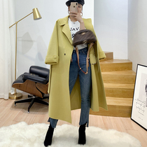 Clearance 100%wool~black wool coat womens long double-sided suit collar lace-up coat winter