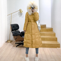 Clearance pick-up leakage anti-season sale~Down jacket real hair collar in the long section over the knee waist thickened hooded jacket winter