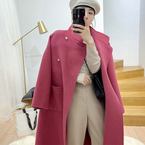 Clearance pick-up leak 100%alcohol wool handmade beads~black double-sided wool coat womens long double-breasted coat