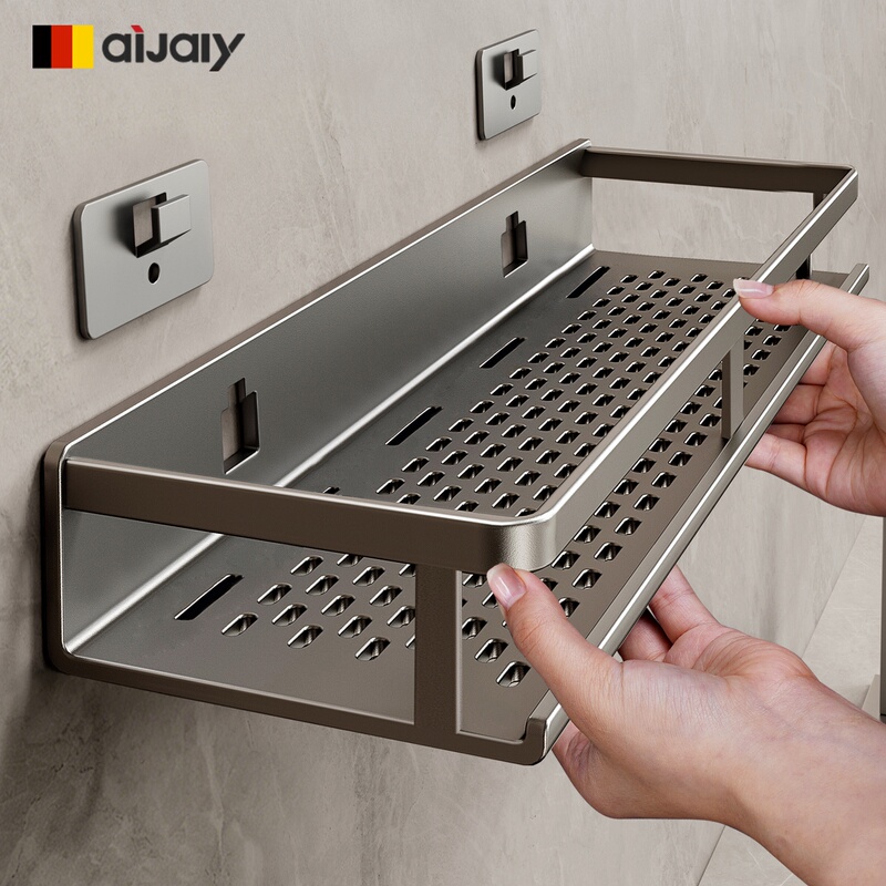 Bathroom Storage Rack, No-Drill Wall-Mounted Towel Rack, Toilet Washbasin, Shower Room Wall Storage Shelf