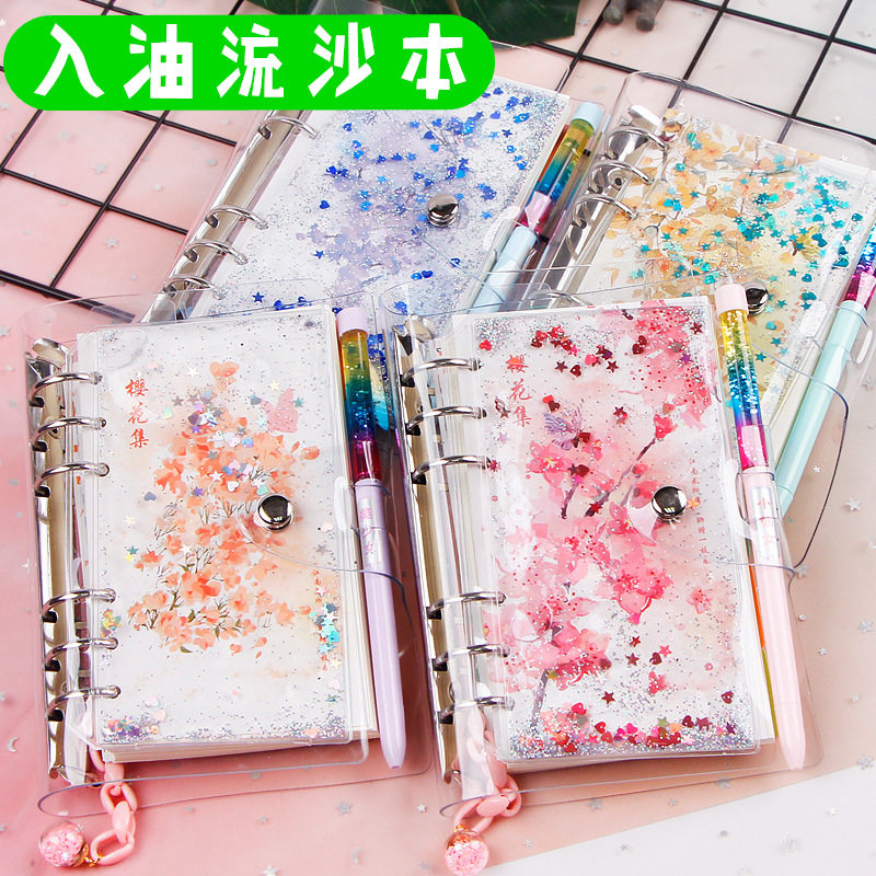 Teenage Girl Hearts in Oil Flow Shards Handbooks Ledger Pane Loose-leaf Small Clear New Cute Korea Nets Red Cherry Blossom Suits Japanese Kids College Students Day Mark This Fire Birds Jane Joins Wind Bennet