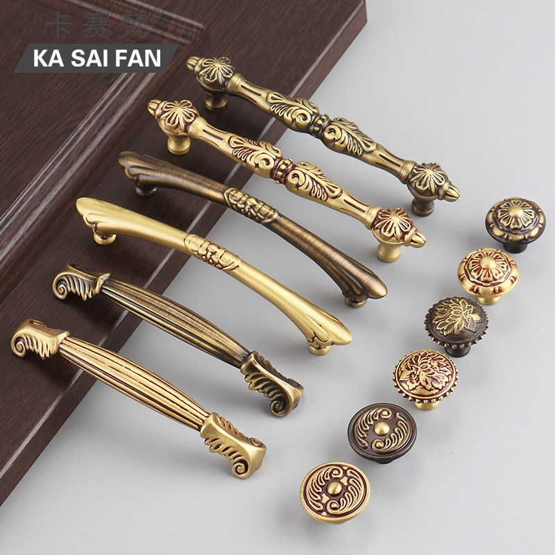 Full Copper American Retro Handle Shoes Cabinet Overall Closet Cabinet Door Chinese Brass Wardrobe Eurostyle Drawer Pure Copper Handle Ancient Bronze Color