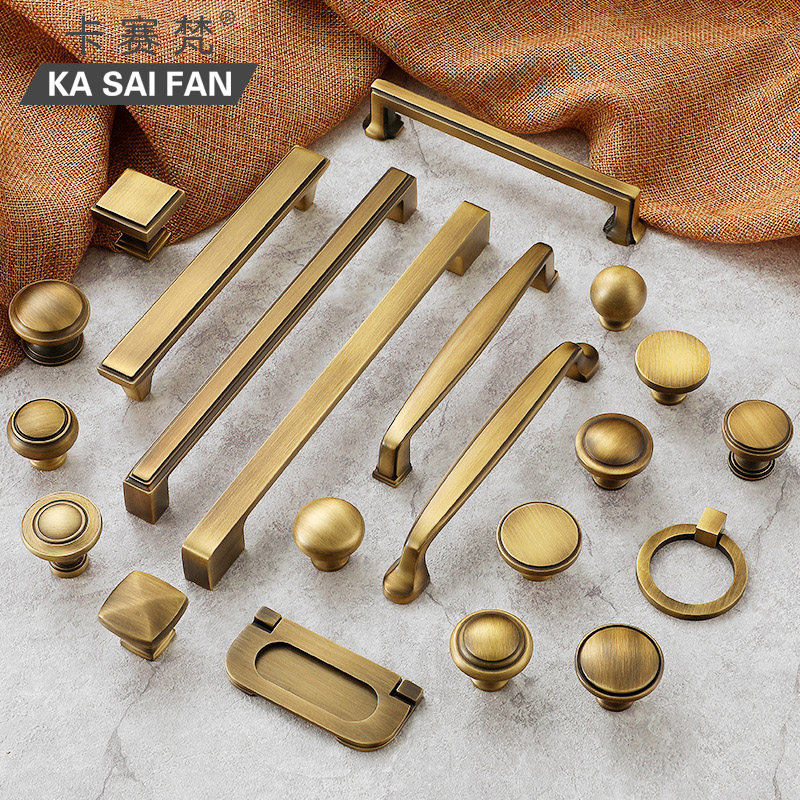 American pure copper cabinet door yellow bronze single-hole wardrobe drawers retro small handle cabinet brass all-copper American handle-Taobao