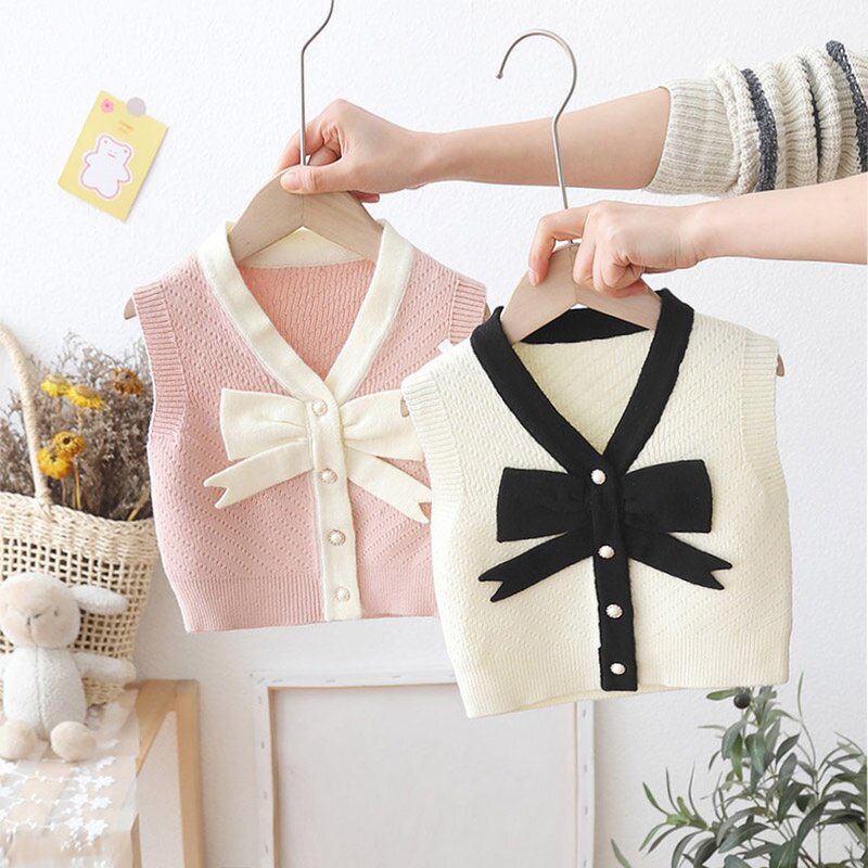 Spring-autumn-thin girl's waistcoat Korean version outside wearing a foreign female baby knitted cardio-hoodie woman's sweater vest