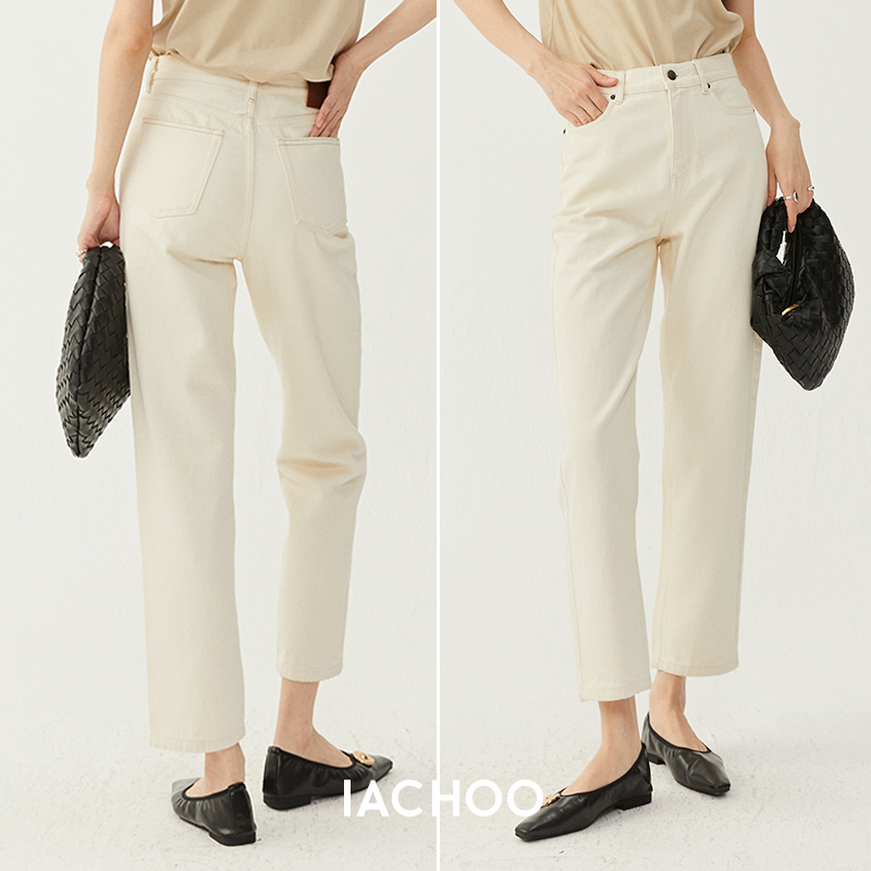IACHOO fashion Xinjiang long-staple cotton eco-friendly washed linen white jeans women's 2022 autumn cropped pants