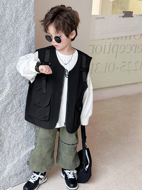 Boys' Vest Spring Wear 2026 New Style Children's Vest Stylish Little Boy Outerwear Vest Spring and Autumn Workwear Sleeveless Jacket