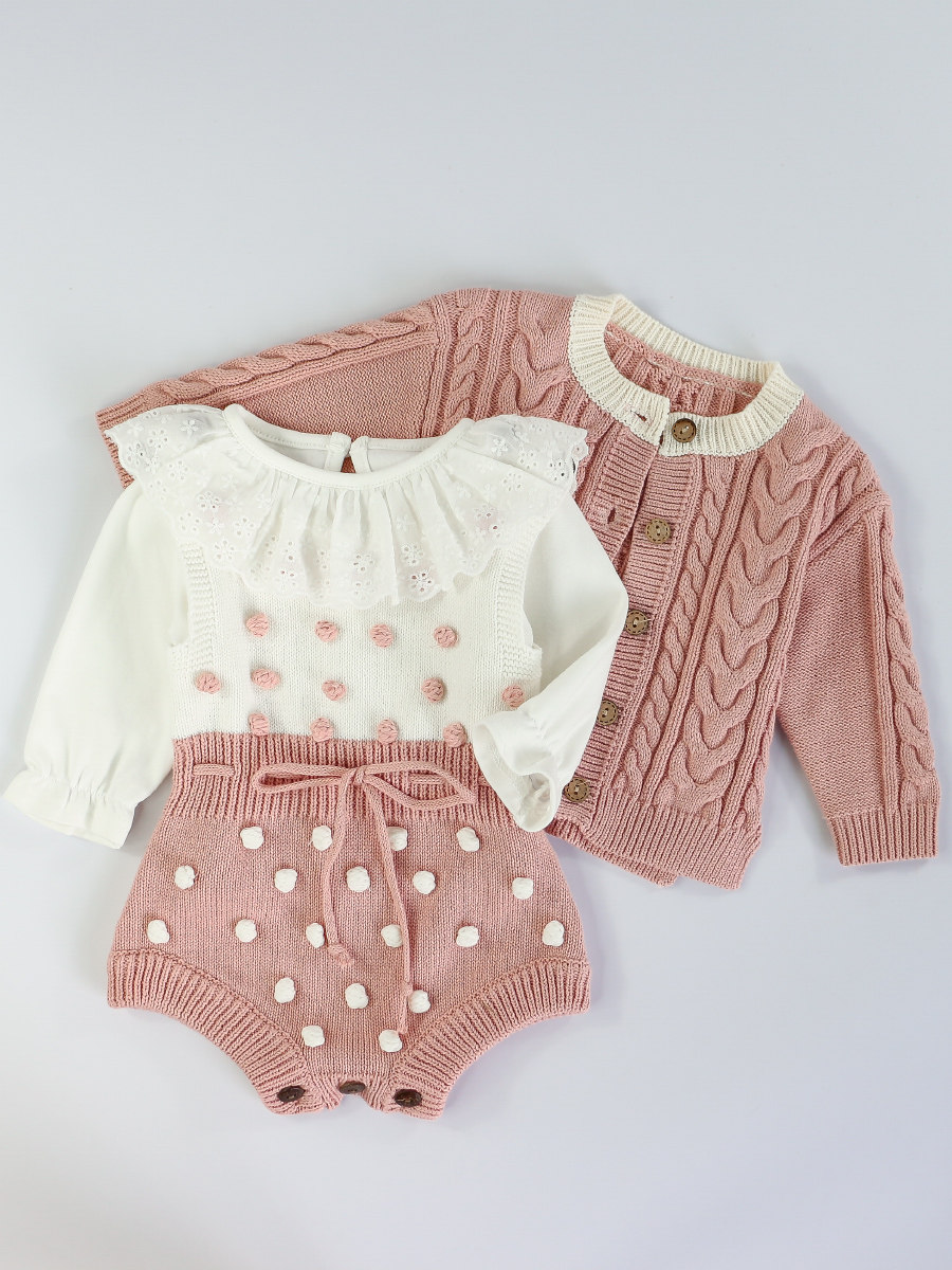 Baby suit girl knitting suit girl baby clothes winter clothes going out pure cotton princess two-piece suit foreign style children's clothing