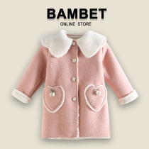 Italy Bambet girl plus velvet coat 2021 autumn and winter new childrens woolen coat thick woolen coat