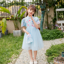 Italy Bambet childrens clothing girls 2021 summer new childrens cheongsam dress embroidered gauze princess dress