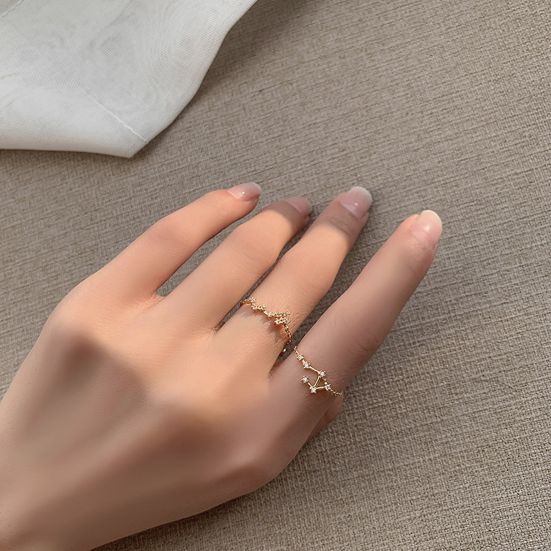 twelve Constellation Girlfriends Ring Women Ins Tide s925 Pure Silver Lukewarm Wind Net Red Adjustable Ring Index Finger Ring