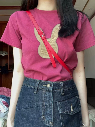 Красный оберег на день рождения, весенняя летняя базовая приятная телу хлопковая футболка, короткий рукав, коллекция 2023, год кролика