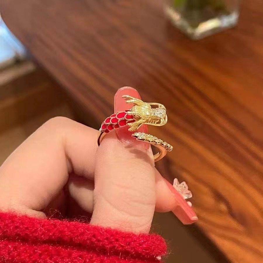 Adjustable Rotating Dragon Ring for the Year of Birth, Index Finger Ring, Earrings, Necklace, Niche Design, Dragon Year Ring for Women