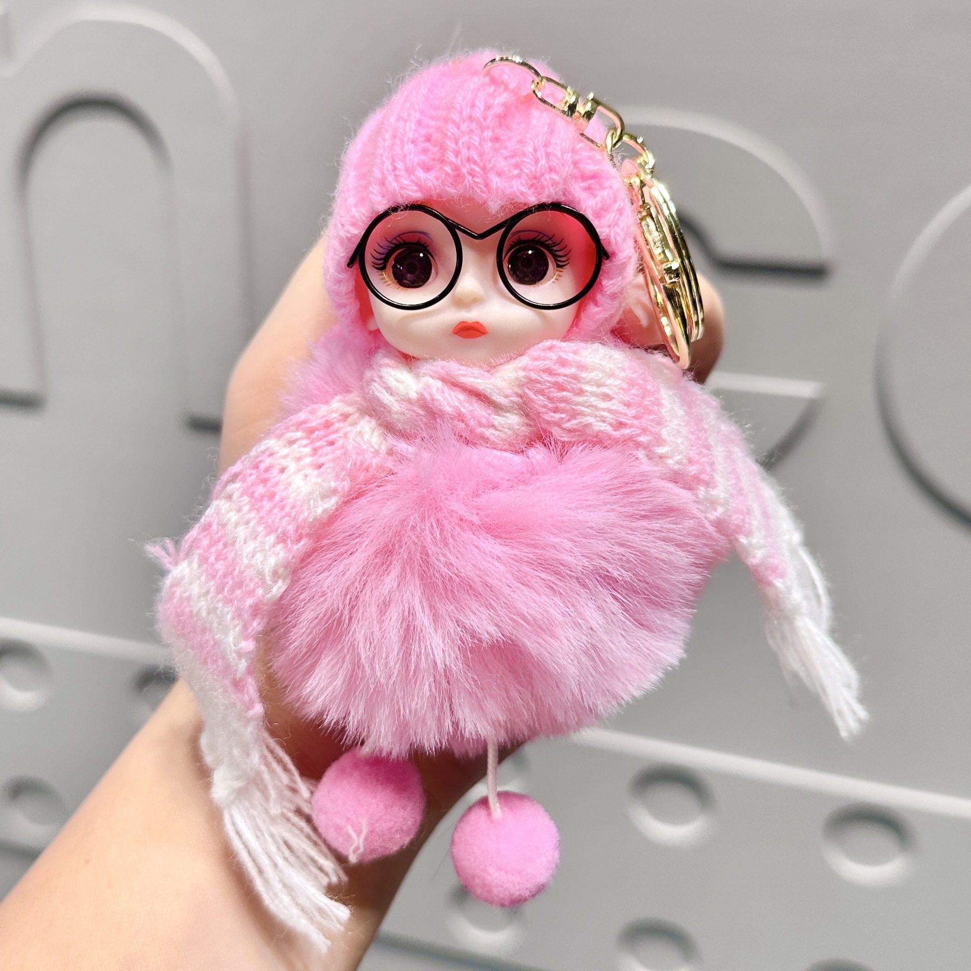 Xiaohongshu Internet Celebrity Cute Faux Fox Fur Big-Eyed Barbie Doll Keychain Bag Plush Pendant Accessory for Women
