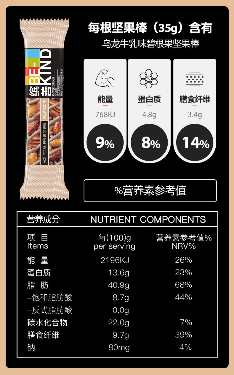 BE-KIND 缤善 多口味坚果棒 35g*8支 图5