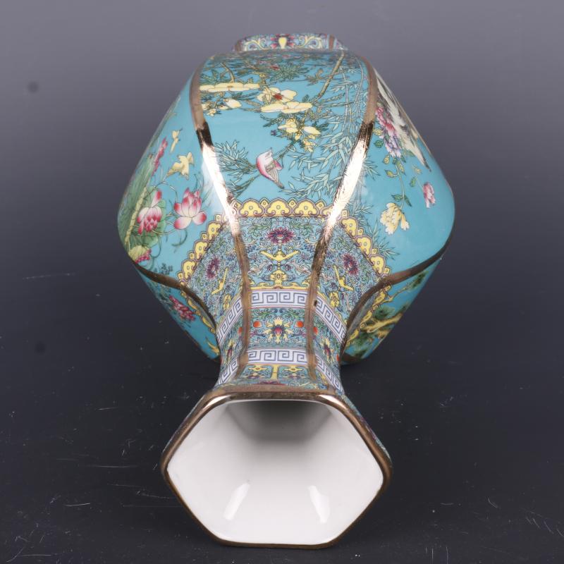 The Qing qianlong see colour enamel painting of flowers and the six - party antique craft porcelain vase household of Chinese style antique penjing collection