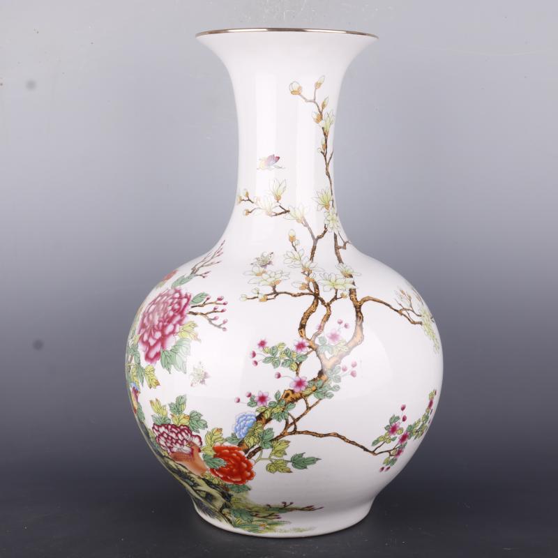 Antique Chinese porcelain floor home furnishing articles clear pastel prosperous flower grain vases, Antique curio collection