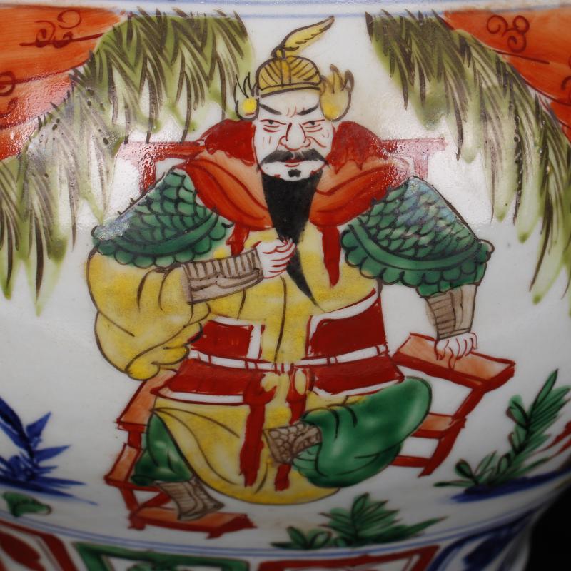 Jingdezhen antique reproduction antique pure checking bucket color colorful Samson chow old story of the big pot after furnishing articles