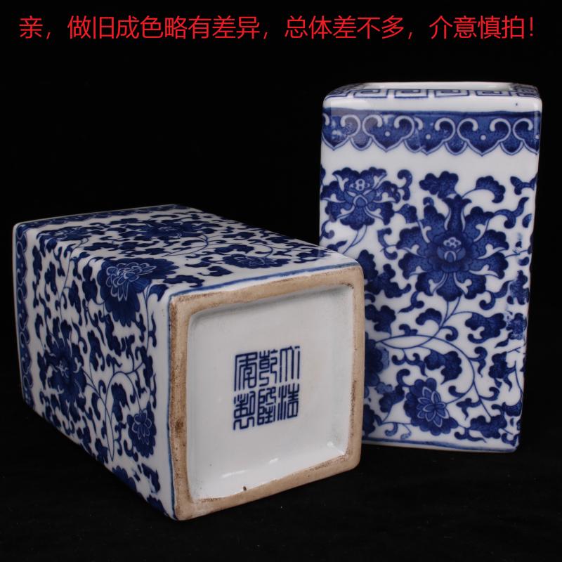 Archaize of jingdezhen porcelain qianlong blue tie up branch grain square brush pot four desk supplies table ano adornment furnishing articles