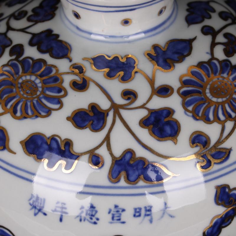 Jingdezhen imitation Ming xuande with hand - made paint shadow blue glaze carving vases, new Chinese style living room boutique soft furnishing articles