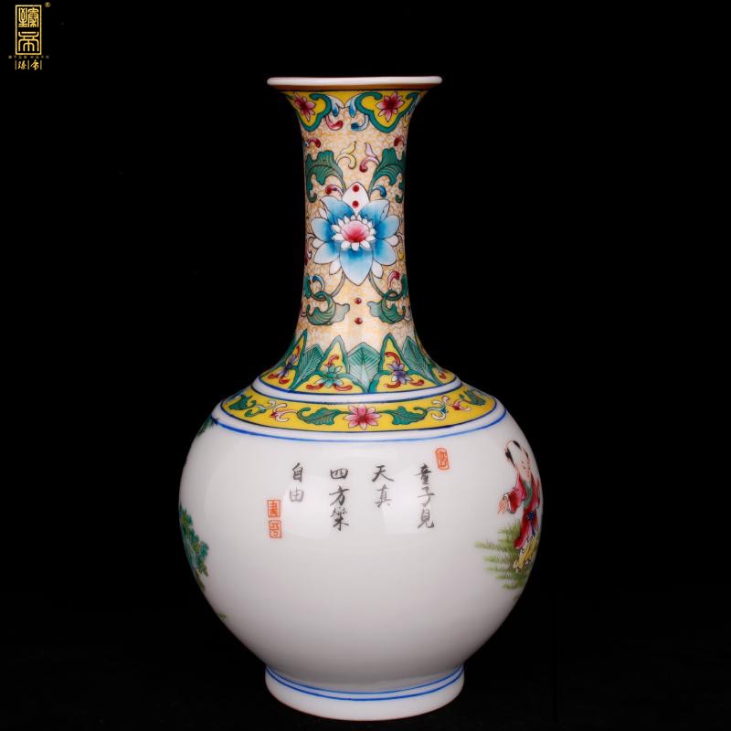 Jingdezhen imitation qianlong hand - made the boy play of the reward bottle of new Chinese style living room decorated boutique antique antique penjing collection