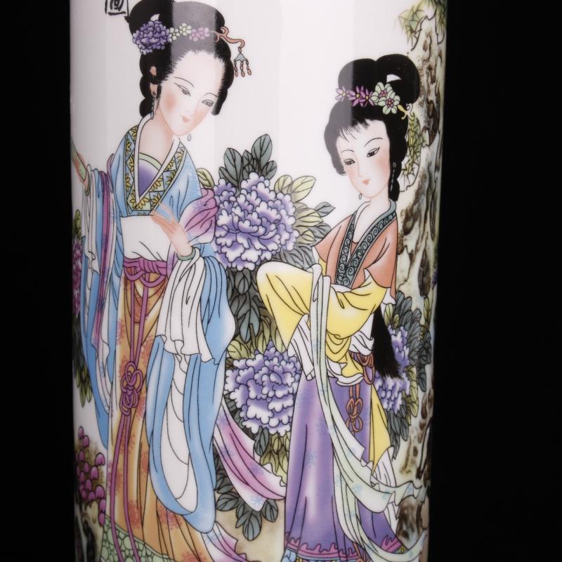 Jingdezhen pastel had ancient costume beauty ceramic cap tube quiver when drawing tube Chinese wind household adornment furnishing articles