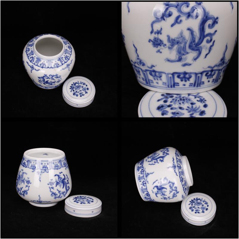 Jingdezhen hand - made kirin dragon grain day word wind canister caddy fixings antique ceramic tea set, tea is tea storage storehouse