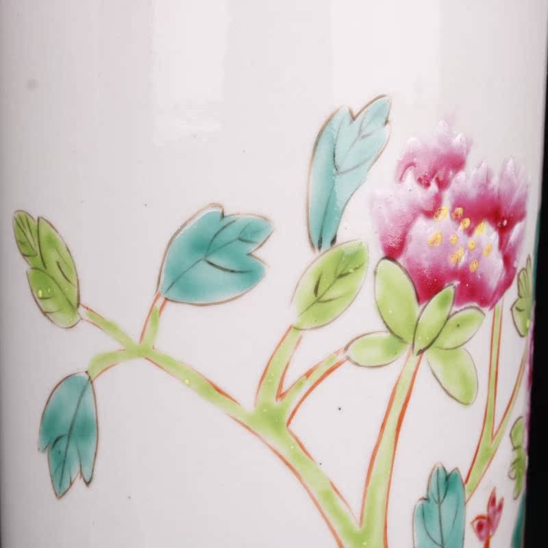 Jingdezhen manual hand - made powder enamel cap tube quiver old folk antiques antiques collection study furnishing articles factory goods