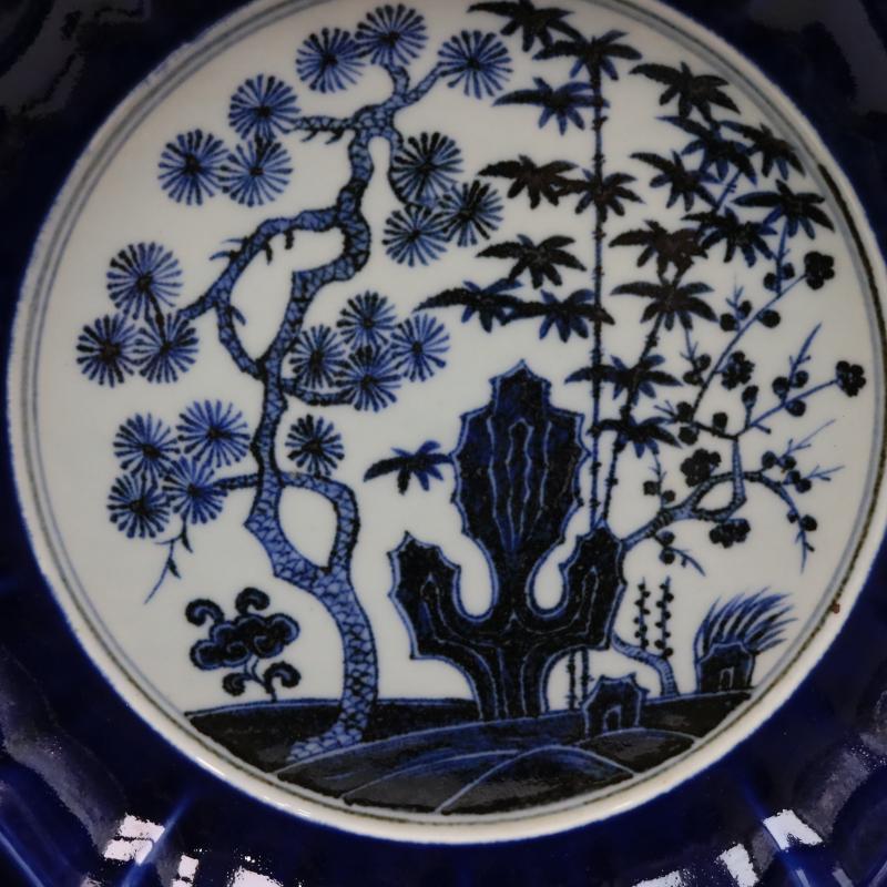 Jingdezhen generic reward of zheng he 's offering gong Ming yongle years offering discount indigo decorative pattern plate plate of restoring ancient ways furnishing articles