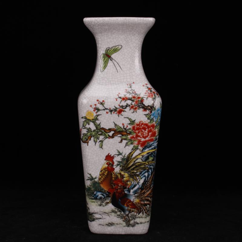 Jingdezhen imitation the qing qianlong pastel retro decoration crack square bottle imitation antique curios do old old furnishing articles