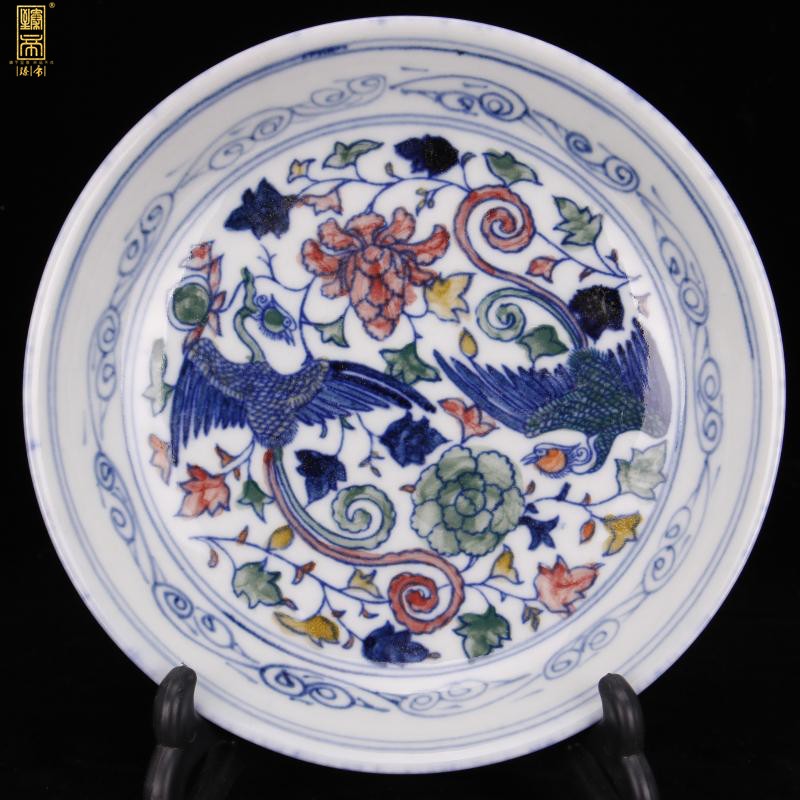 The System of jingdezhen blue Long Fenglian Ming yongle offering colorful bucket color porcelain plate of Chinese style household soft adornment company in furnishing articles