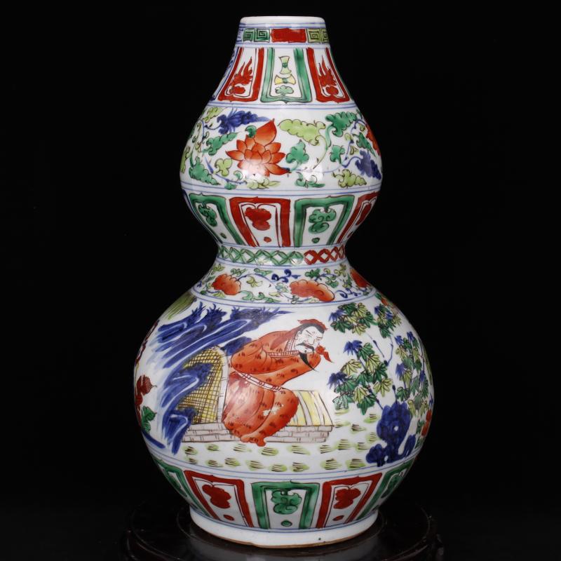 Jingdezhen imitation of yuan blue and white hand draw colorful characters play gourd bottle retro decoration style of the ancients antique furnishing articles old items