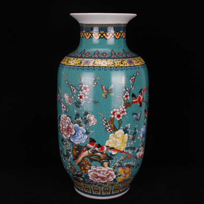 Jingdezhen copy end of qianlong antique green colored enamel painting of flowers and landing big idea gourd bottle of Chinese style classical Ming and the qing dynasty vase