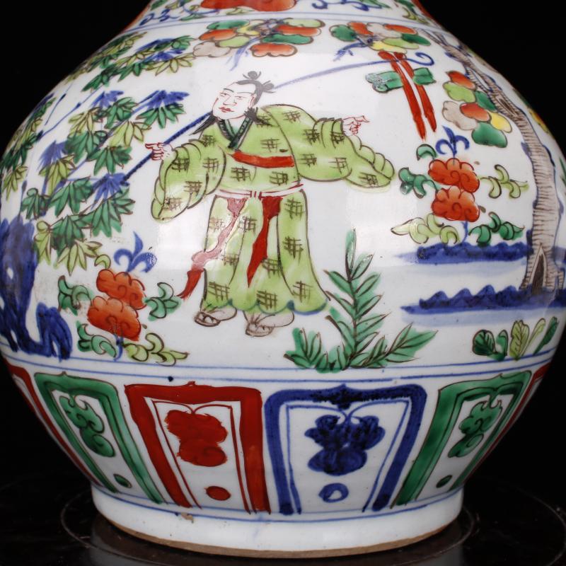 Jingdezhen imitation of yuan blue and white hand draw colorful characters play gourd bottle retro decoration style of the ancients antique furnishing articles old items