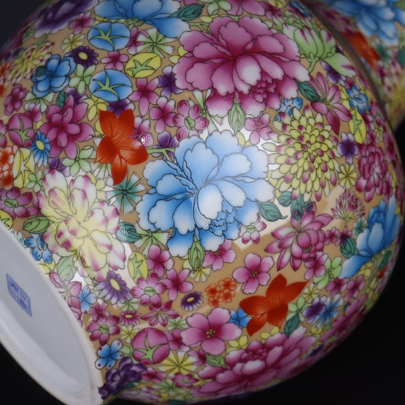Antique crafts porcelain household Chinese penjing collection the qing qianlong fuels the famille rose flower is not the ground lines of the reward bottle